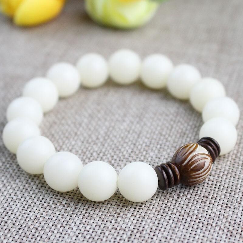Original Design Natural White Bodhi Root Beads Bracelet Lotus 108 Lotus Mala Healing Prayer Bracelet for Women Jewelry Gift